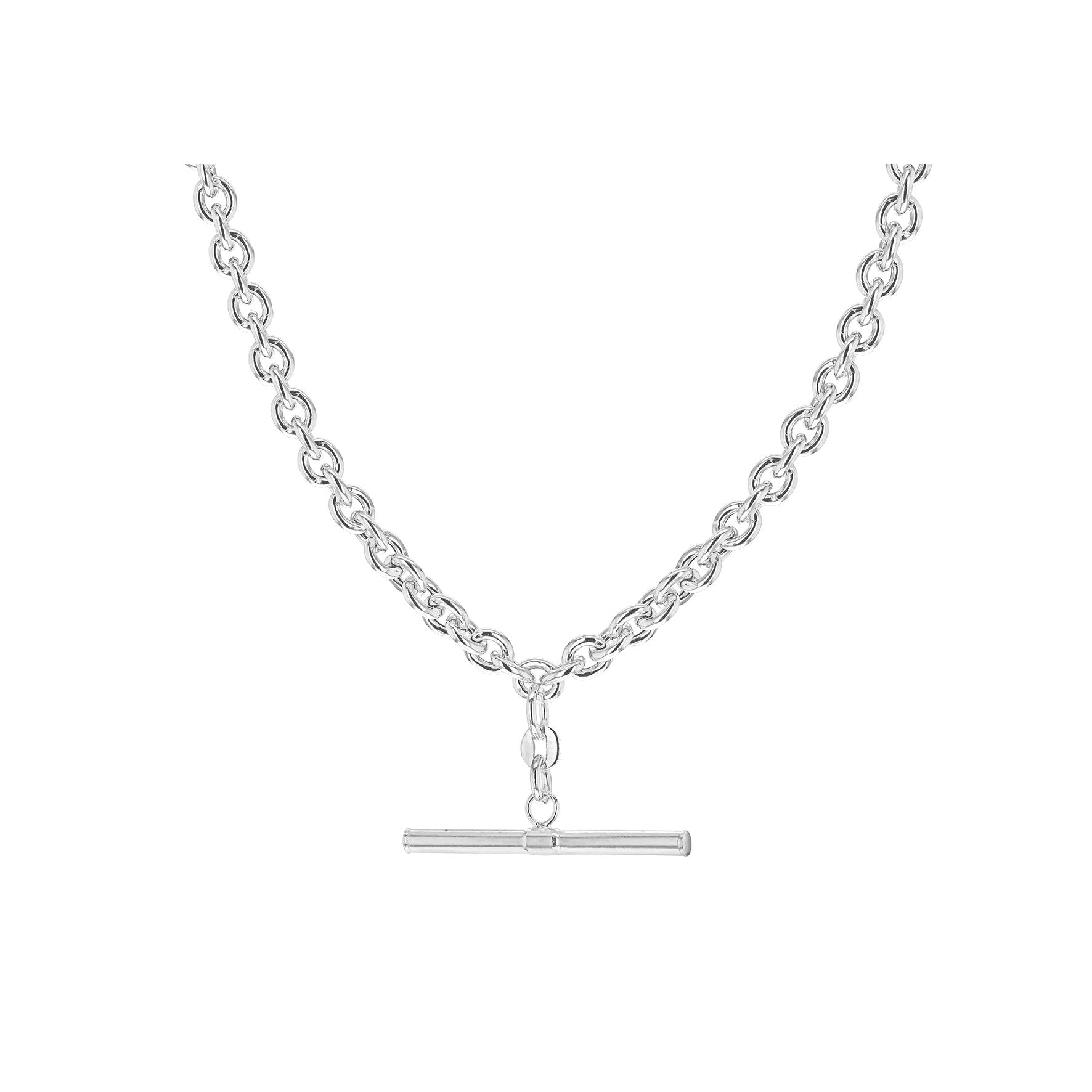 Sterling Silver Small Oval Belcher Necklace with T-Bar 18'