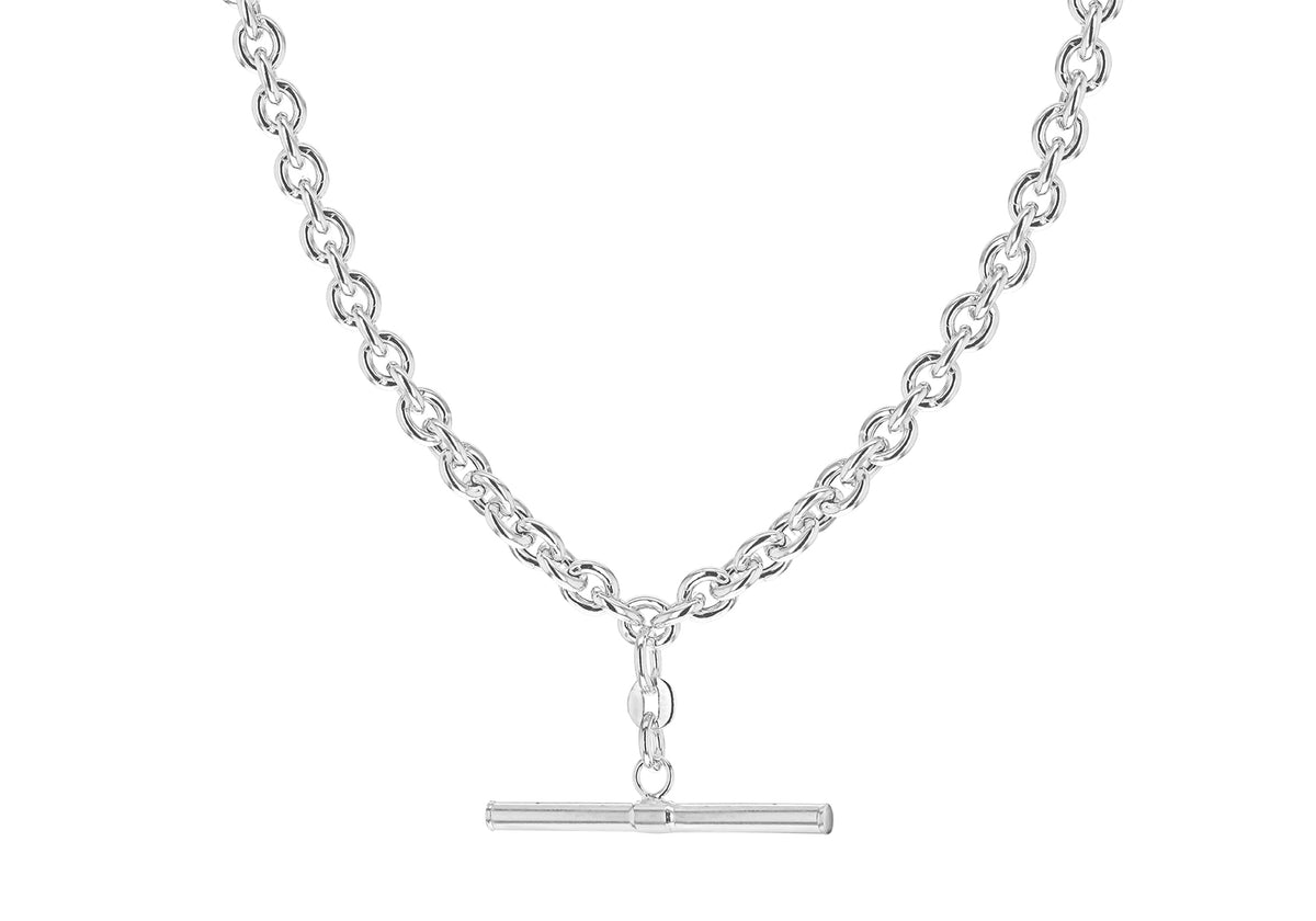Sterling Silver Small Oval Belcher Necklace with T-Bar 18'