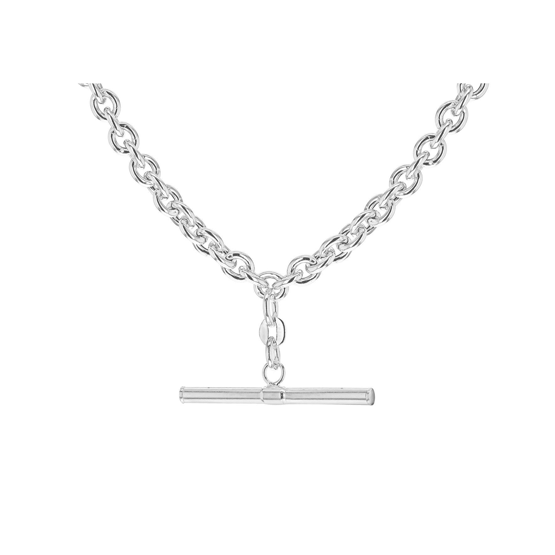 Sterling Silver Small Oval Belcher Necklace with T-Bar 18'
