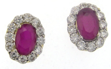 9ct Yellow Gold Synthetic Ruby and CZ Cluster Earrings
