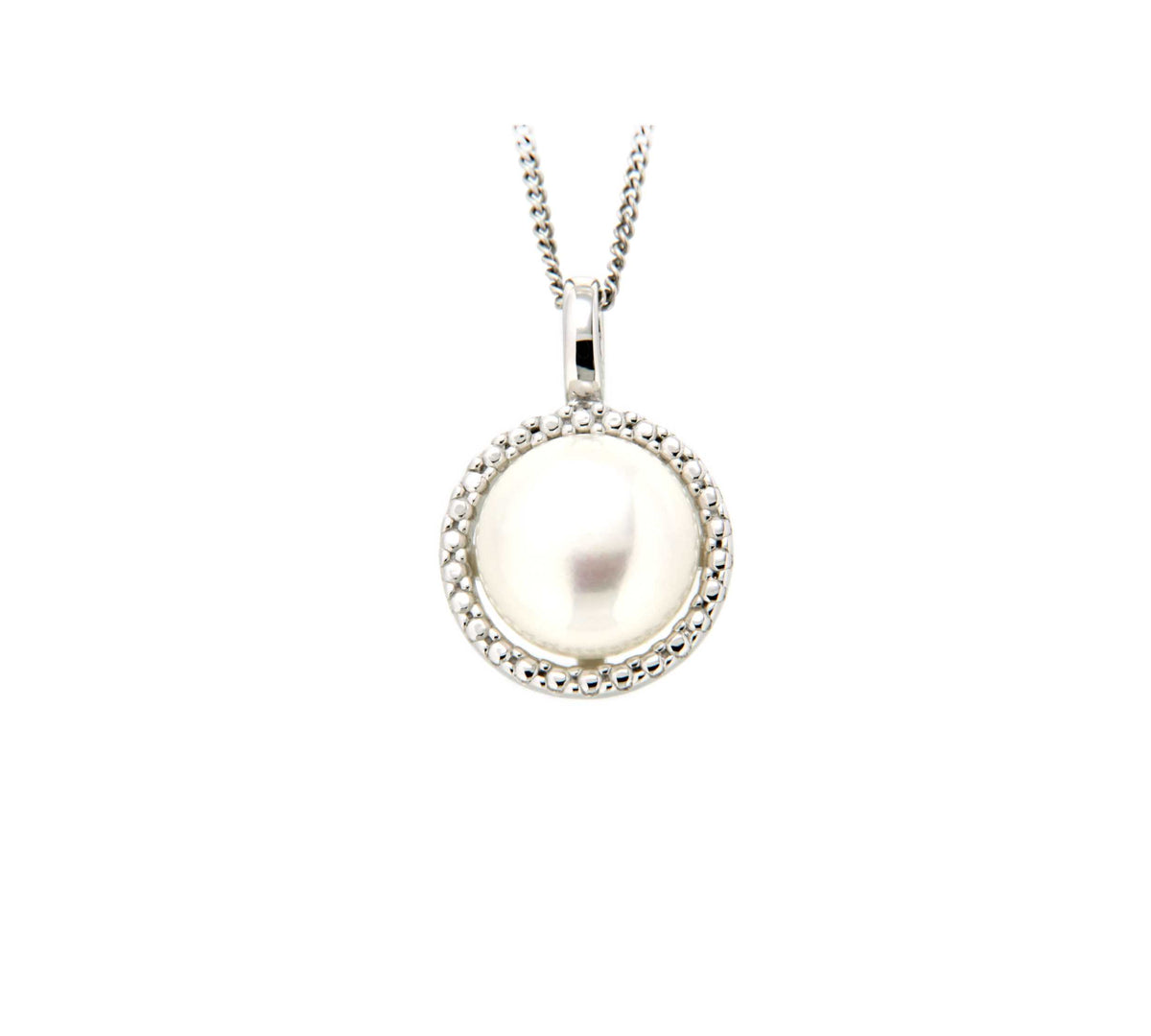 Elegant 9ct White Gold Pearl and CZ Pendant