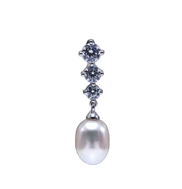 9ct White Gold Fresh Water Pearl and CZ Pendant