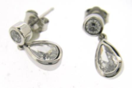 Sparkling 9ct White Gold Round and Pear Shape CZ Drop Earrings