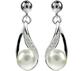 Sterling Silver Fresh Water Pearl And CZ Drop Earrings