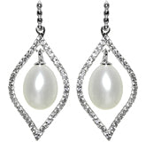 Sterling Silver Fresh Water Pearl And CZ Drop Earrings