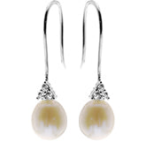 Sterling Silver Fresh Water Pearl And CZ Drop Earrings
