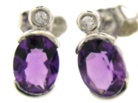 9ct White Gold Oval Amethyst & CZ Earrings