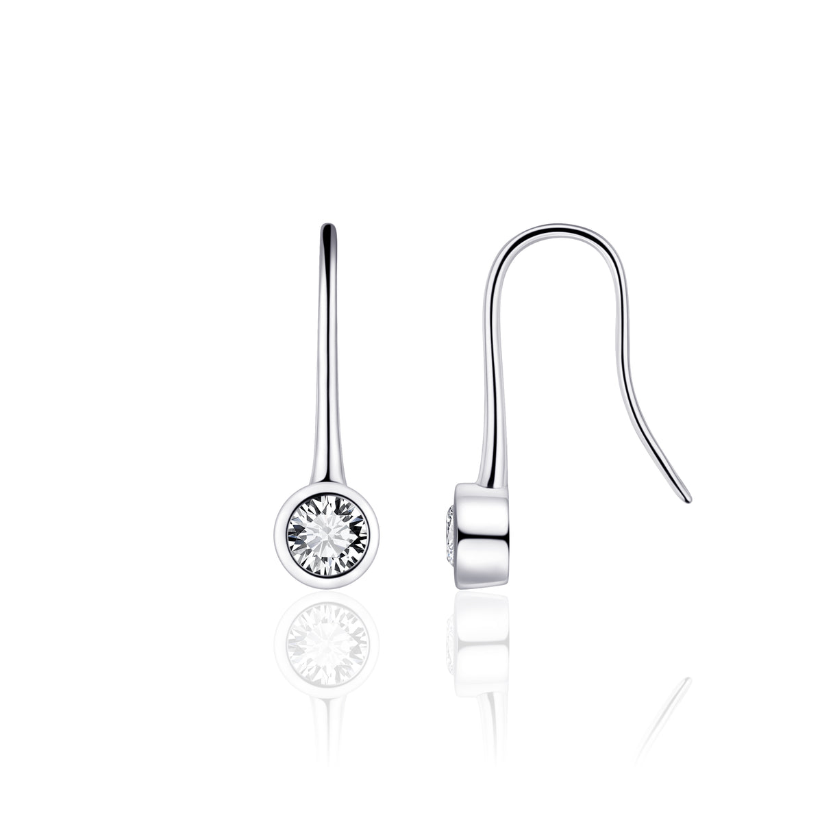 Sterling Silver CZ Rubover Set Drop Earrings