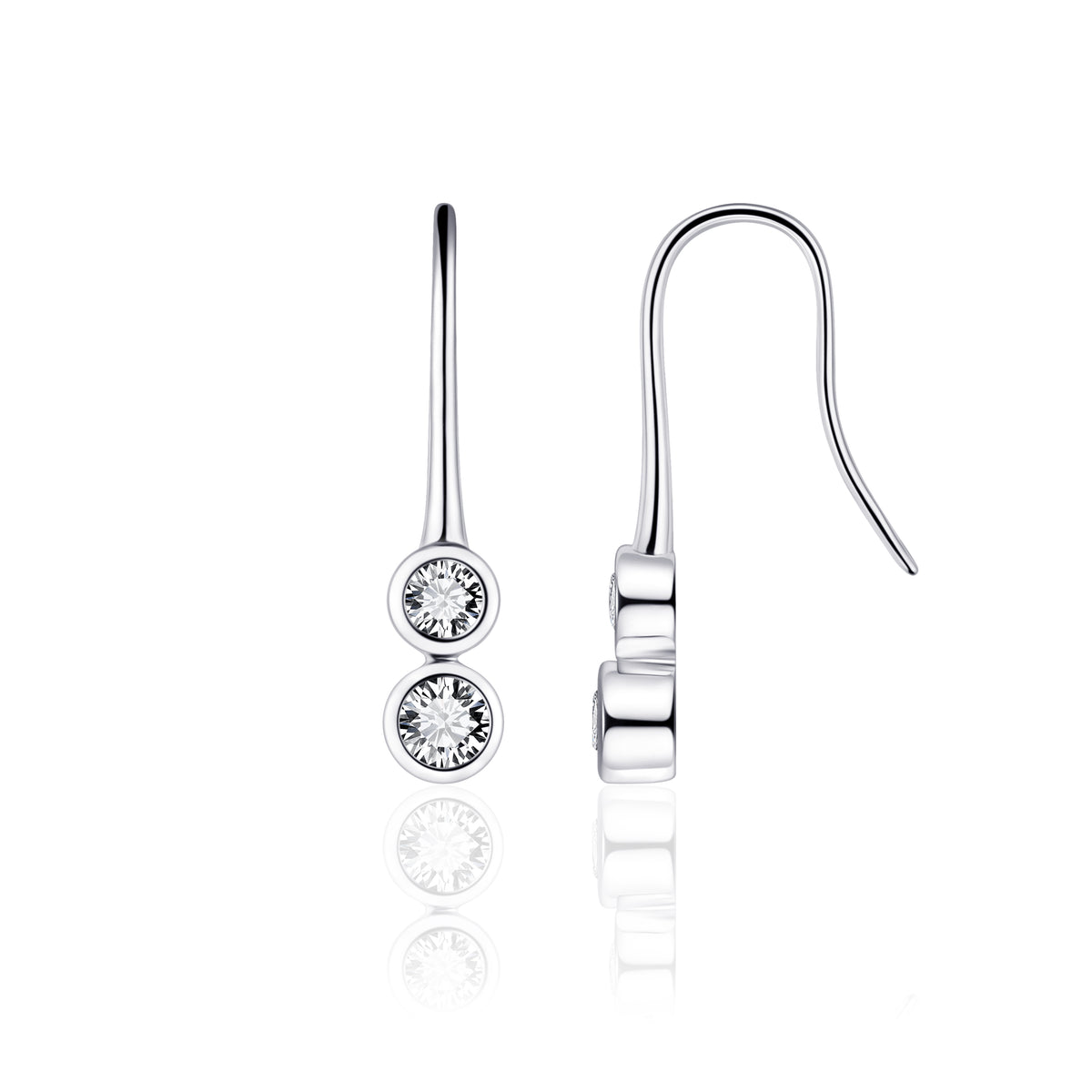 Sterling Silver CZ Rubover Set Drop Earrings