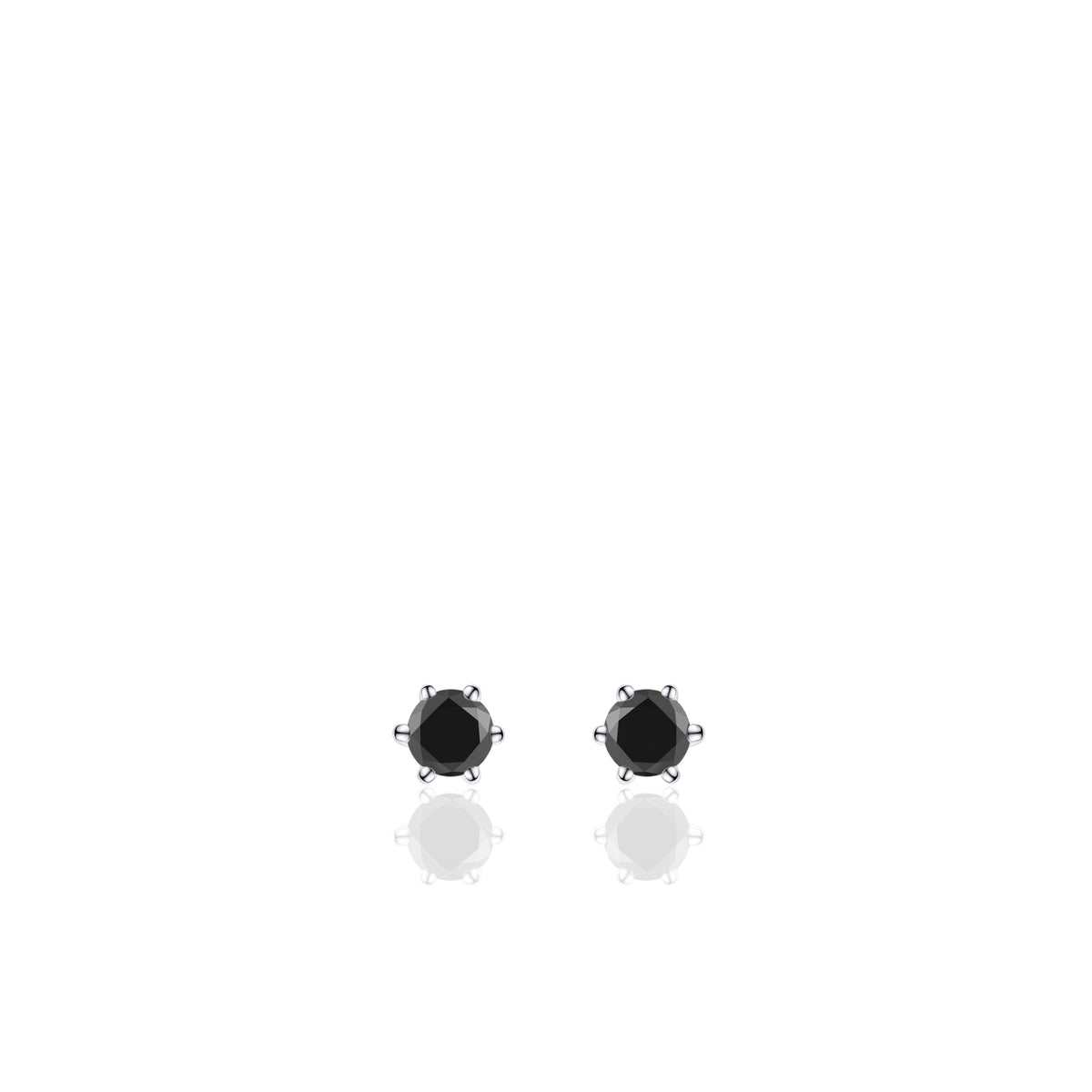 Sterling Silver 6 Claw Black CZ Stud Earrings