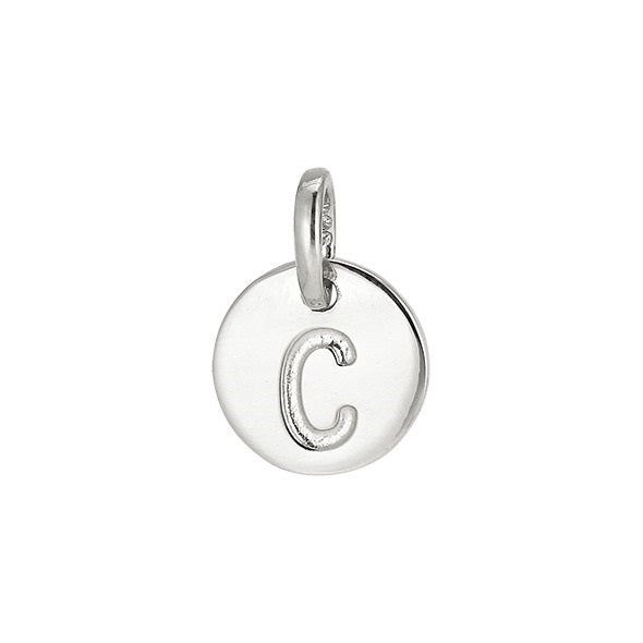 Sterling Silver Round Disc With Initial "C" (No Chain)