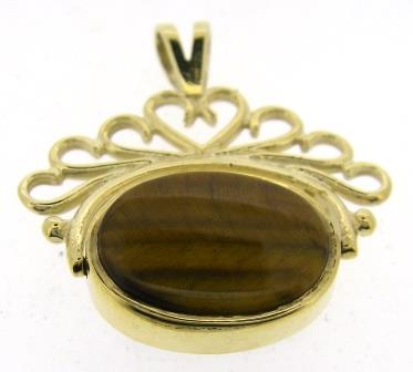 Vintage 9ct Yellow Gold Onyx and Tigers Eye Oval Spinner Fob
