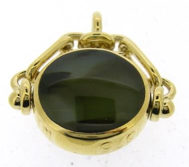 Vintage 9ct Yellow Gold Agate Lace and Green Agate Round Fob