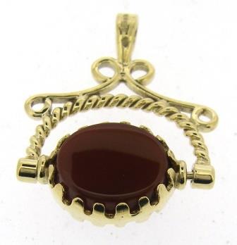 Vintage / Preowned 9ct Yellow Gold Onyz and Cornelian Spinner Fob