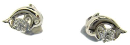 Sterling Silver CZ Dolphin Stud Earrings