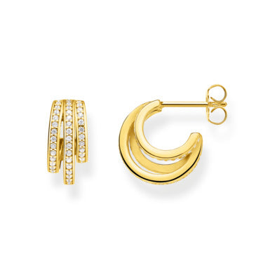 Thomas Sabo Yellow Gold Plated Triple Cubic Zirconia Hoop Ergs Earrings