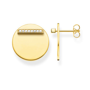 Thomas Sabo Yellow Gold Plated Cubic Zirconia Together Disc Stud Ergs Earrings