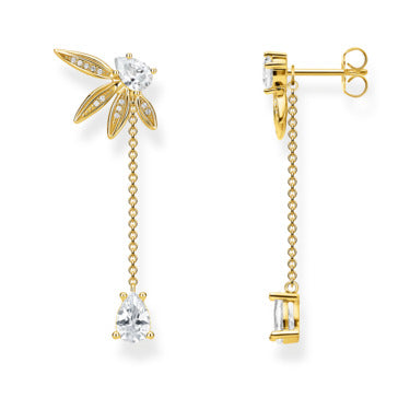 Thomas Sabo Yellow Gold Plated Cubic Zirconia Leaves & Chain Drop Ergs Earrings