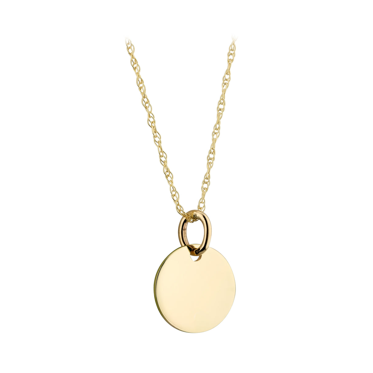 9ct Yellow Gold 15mm Plain Disc On 18' Chain