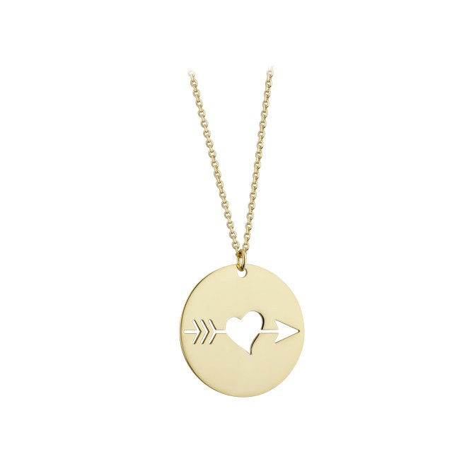 9ct Yellow Gold Heart And Arrow Disc Pendant