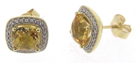 Regal Emerald & CZ 9ct Yellow Gold Earrings