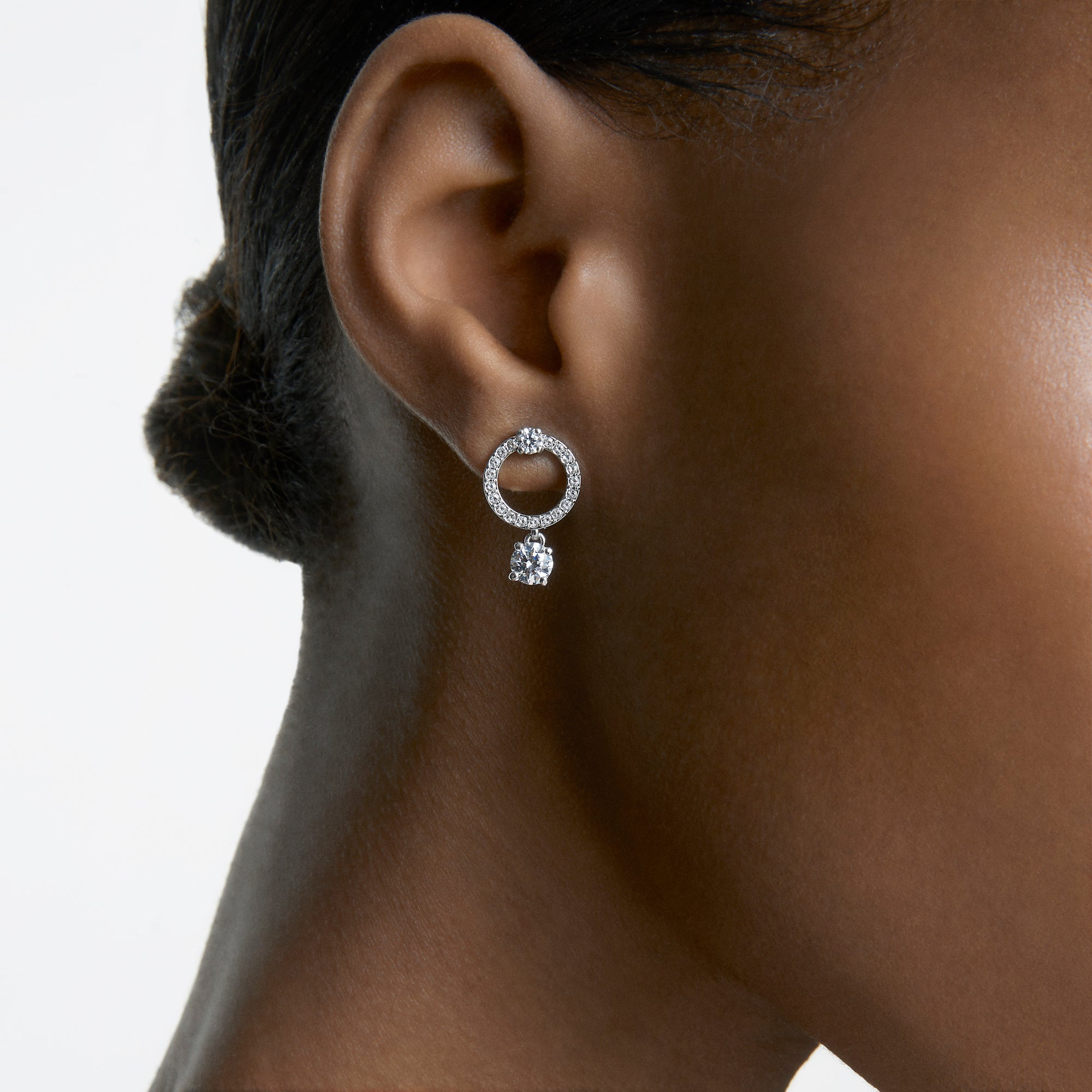 Swarovski Attract Circle Drop Earrings - Rhodium Plated - White