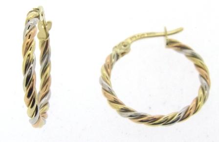 9ct Three Colour Gold Round Hoop Earrings