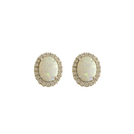 9ct Yellow Gold Oval Opal & Cubic Zirconia Cluster Earrings