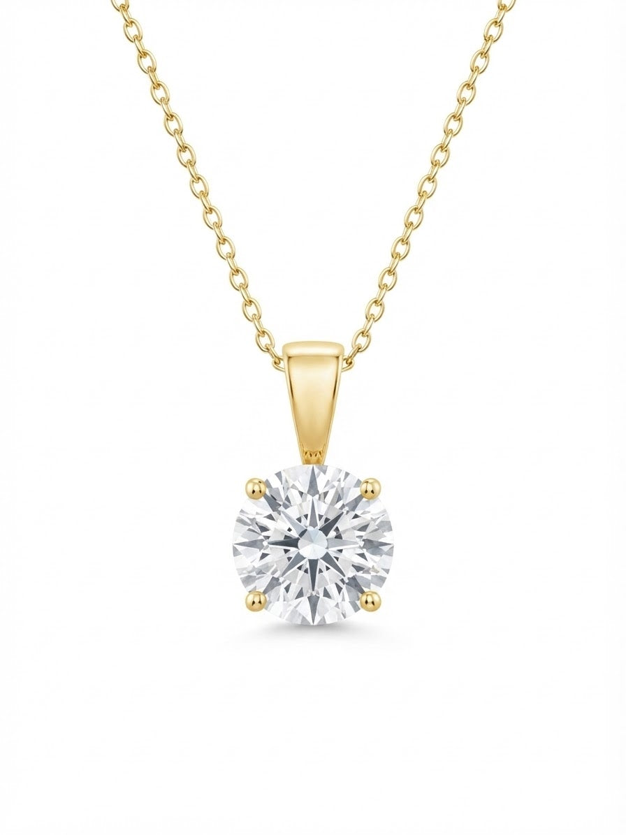 9ct Yellow Gold 4 Claw 6mm Cubic Zirconia Solitaire Pendant 17-18"