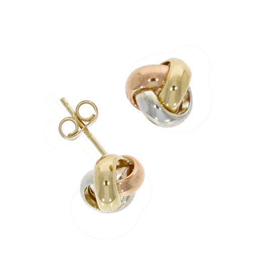 9ct Yellow, White and Rose Gold Knot Earrings