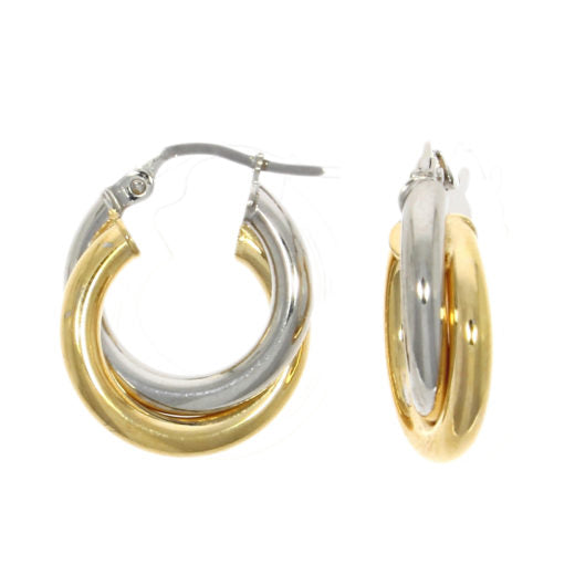 9ct Yellow and White Gold Twist Hoop Earrings