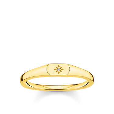 Thomas Sabo Yellow Gold Plated Sterling Silver Star Ring with Cubic Zirconia