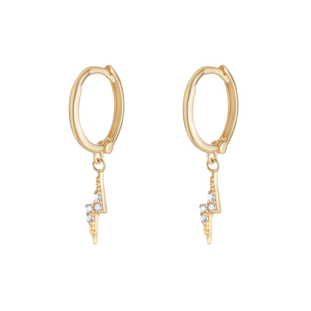 9ct Yellow Gold Cubic Zirconia Lightning Hoop Earrings 10mm