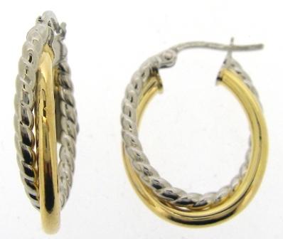 9ct Yellow and White Gold Oval Double Hoop Earrings
