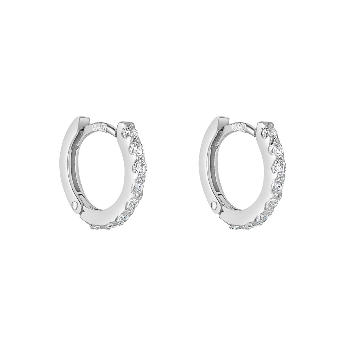 9ct White Gold CZ Small Hoop Earrings