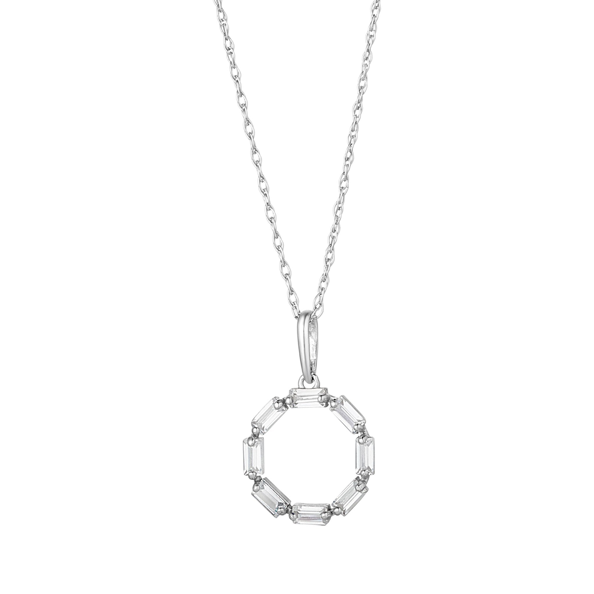 9ct White Gold Cubic Zirconia Baguette Circle Pendant