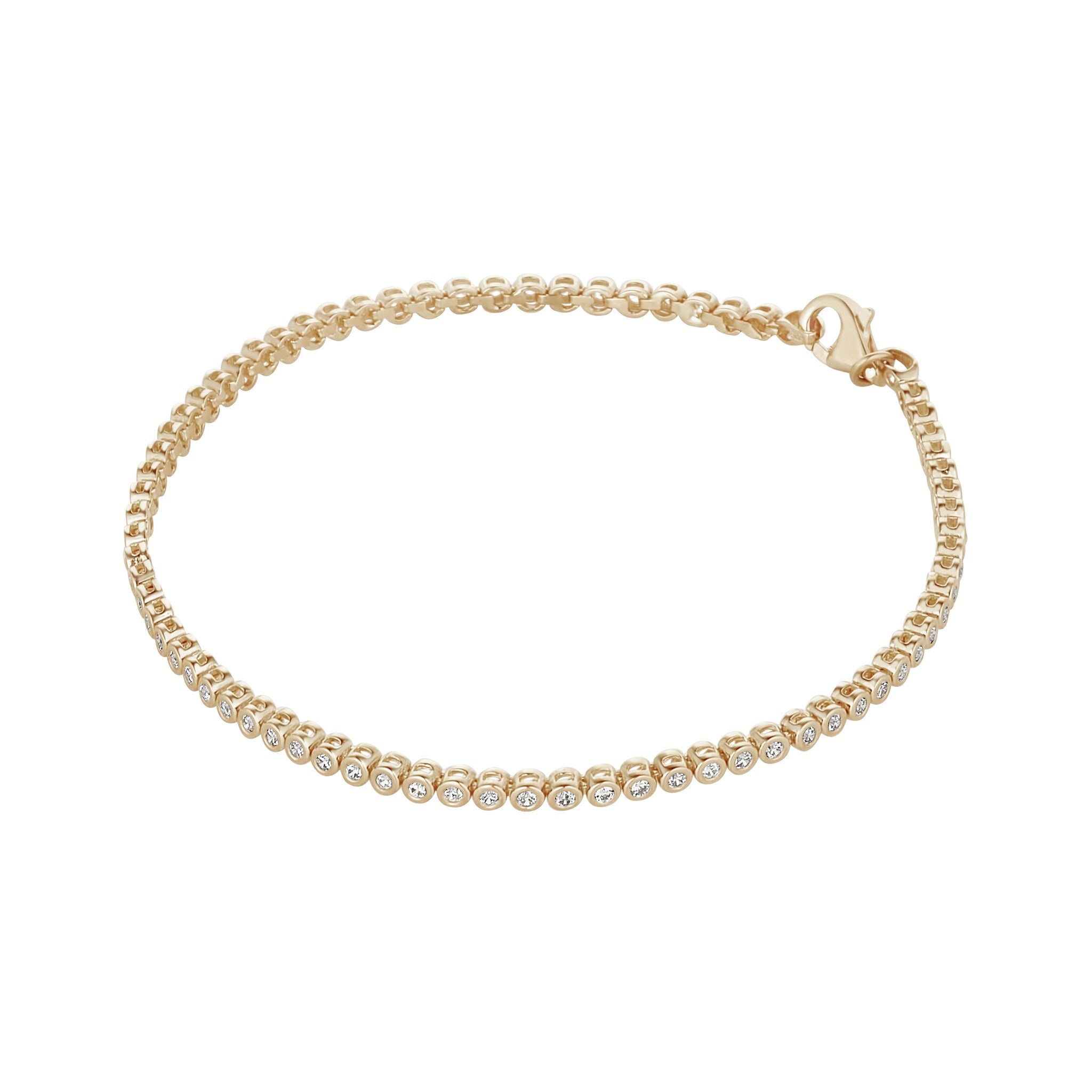 9ct Yellow Gold 1mm Rubover Cubic Zirconia Tennis Bracelet