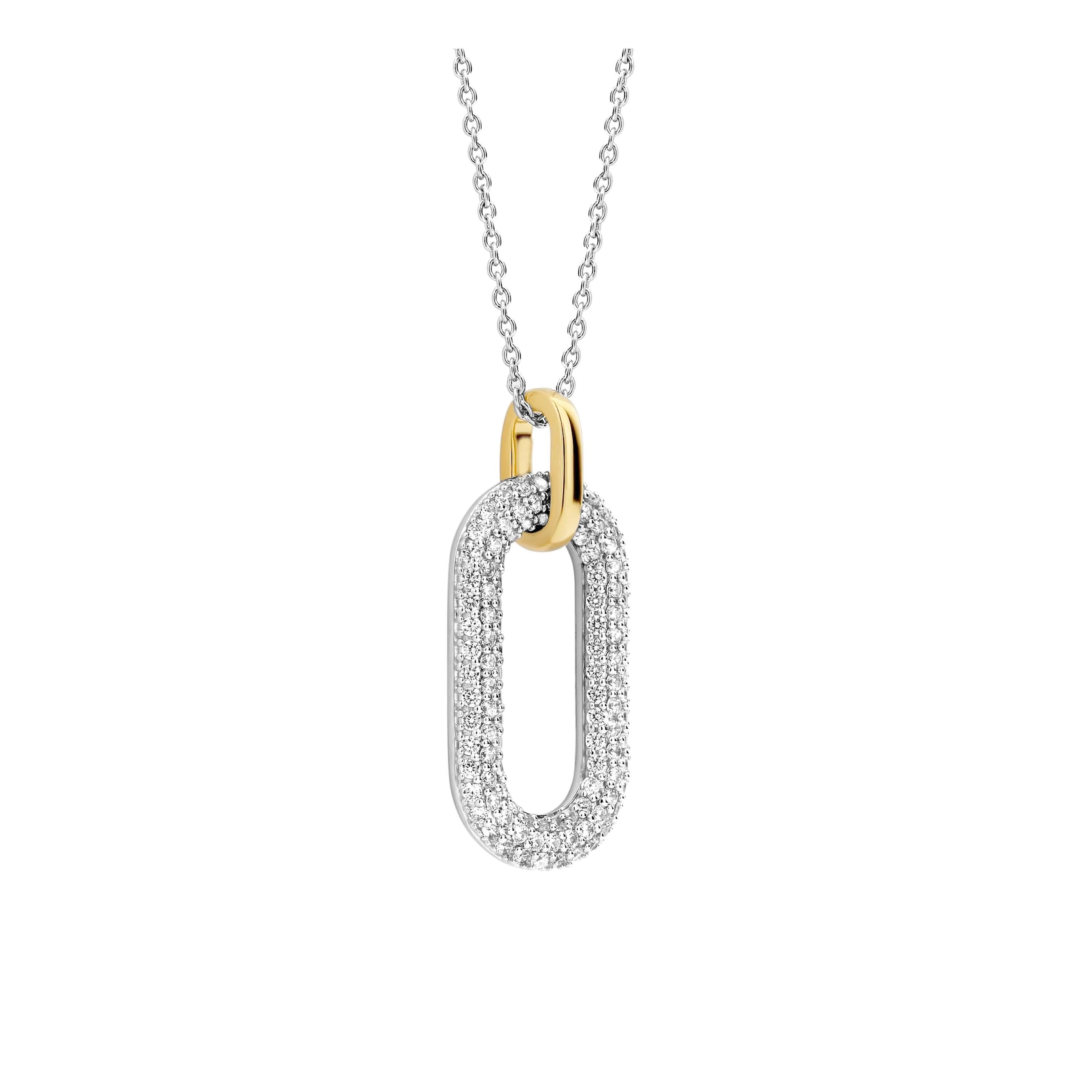 Ti Sento Sterling Silver & Yellow Gold Plated CV Oval Link Pendant