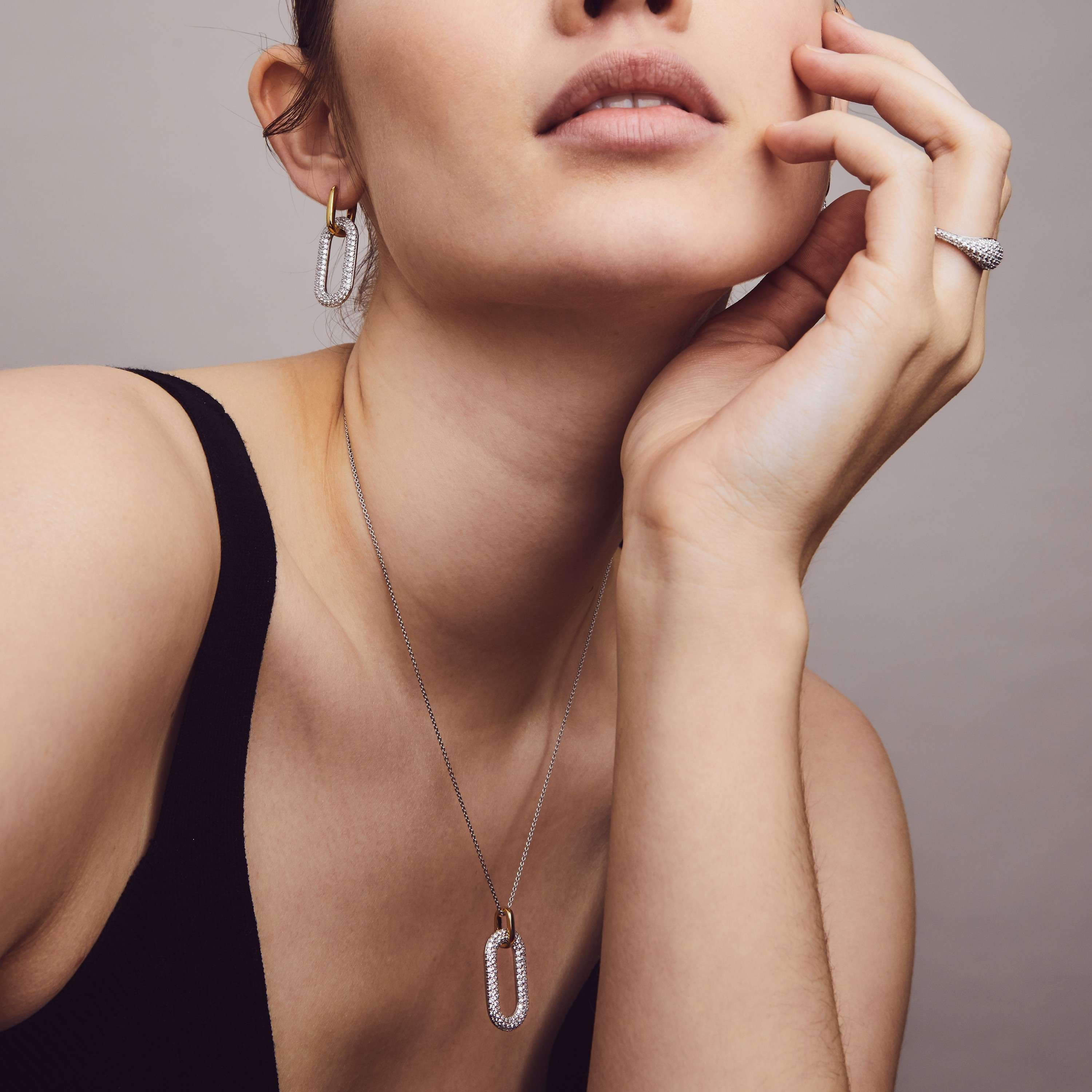 Ti Sento Sterling Silver & Yellow Gold Plated CV Oval Link Pendant