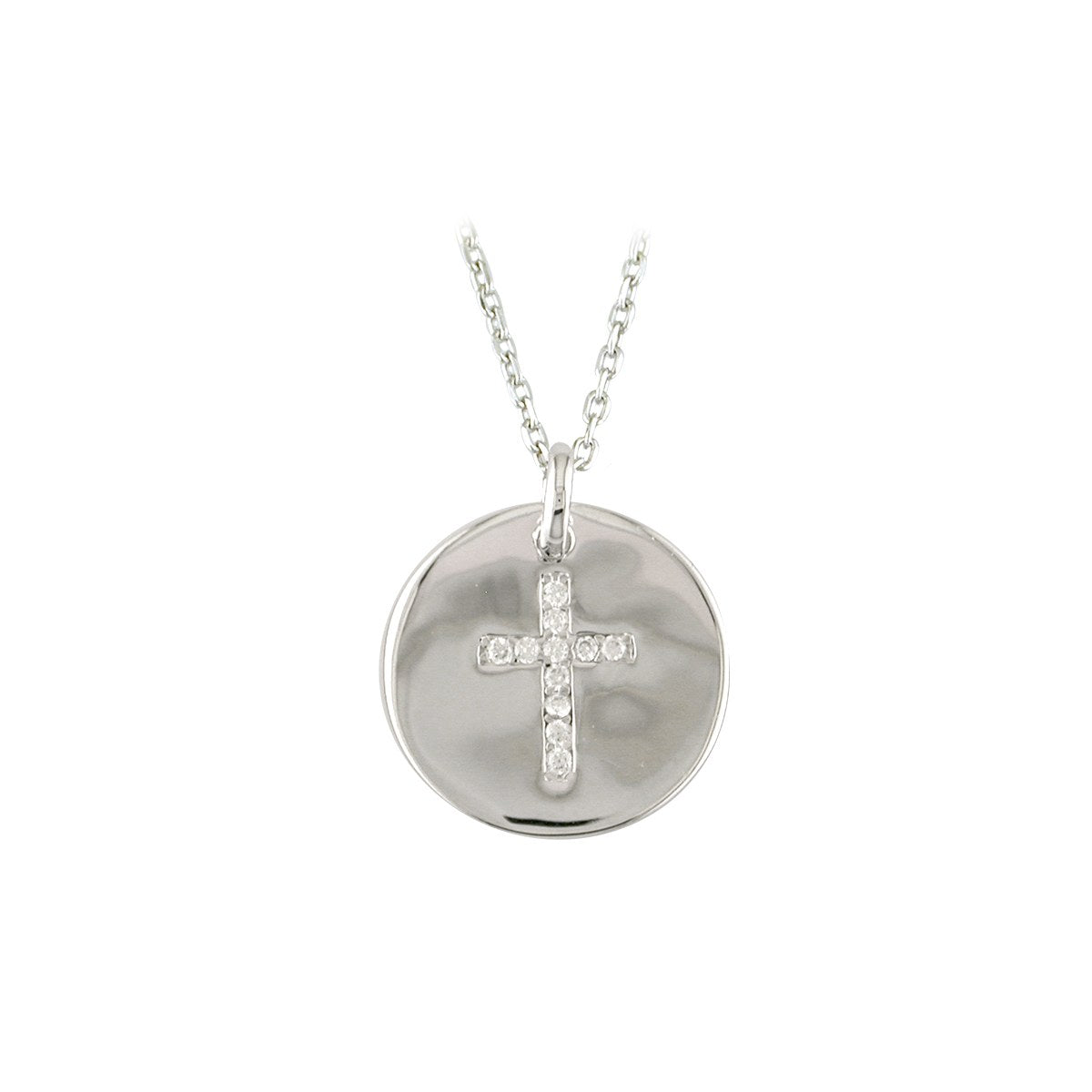 Sterling Silver Cubic Zirconia Set Cross Disc Pendant