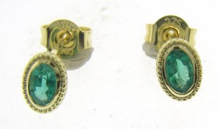 9ct Yellow Gold Oval Blue Opal & CZ Earrings
