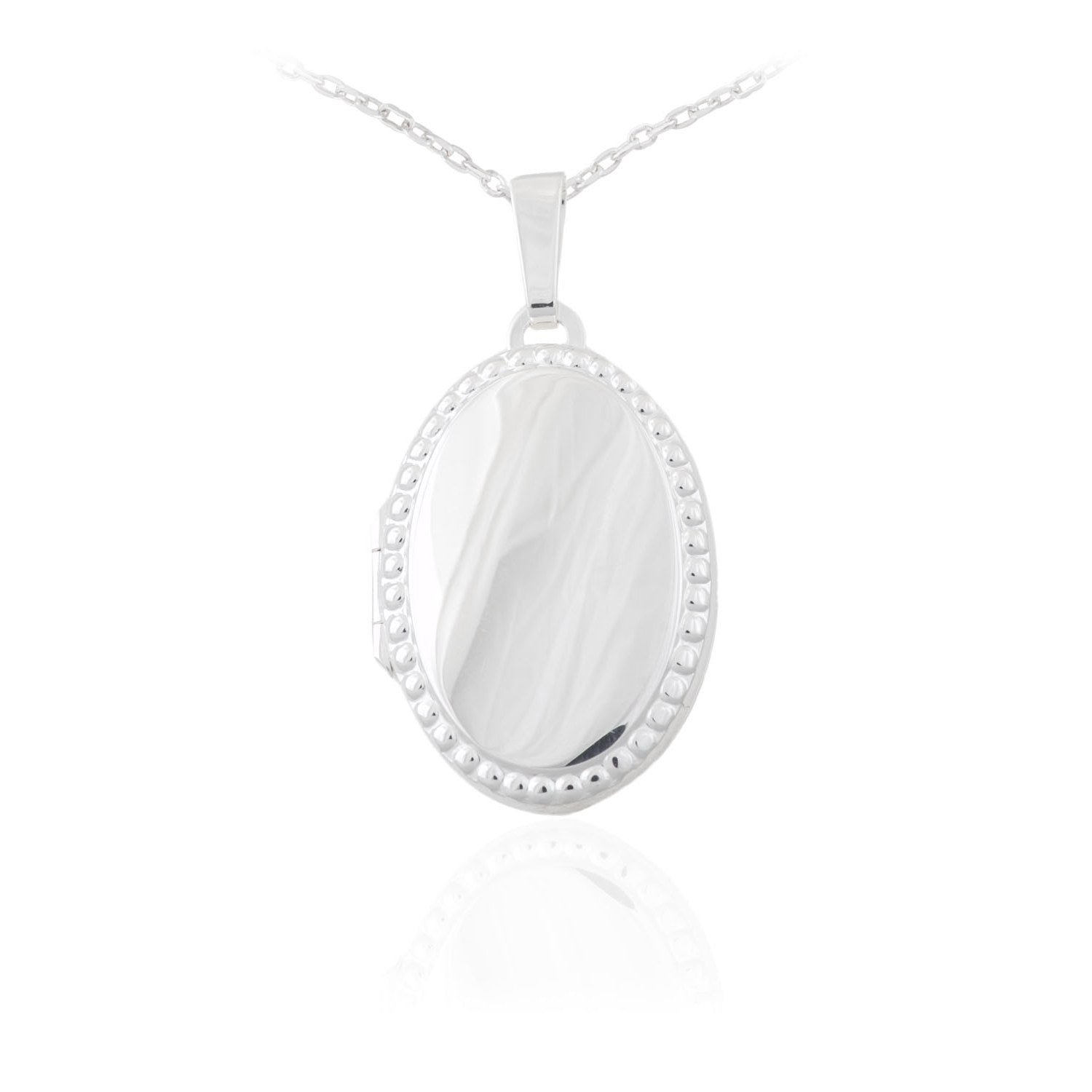 Sterling Silver Polished Oval Beaded Edge Locket Pendant