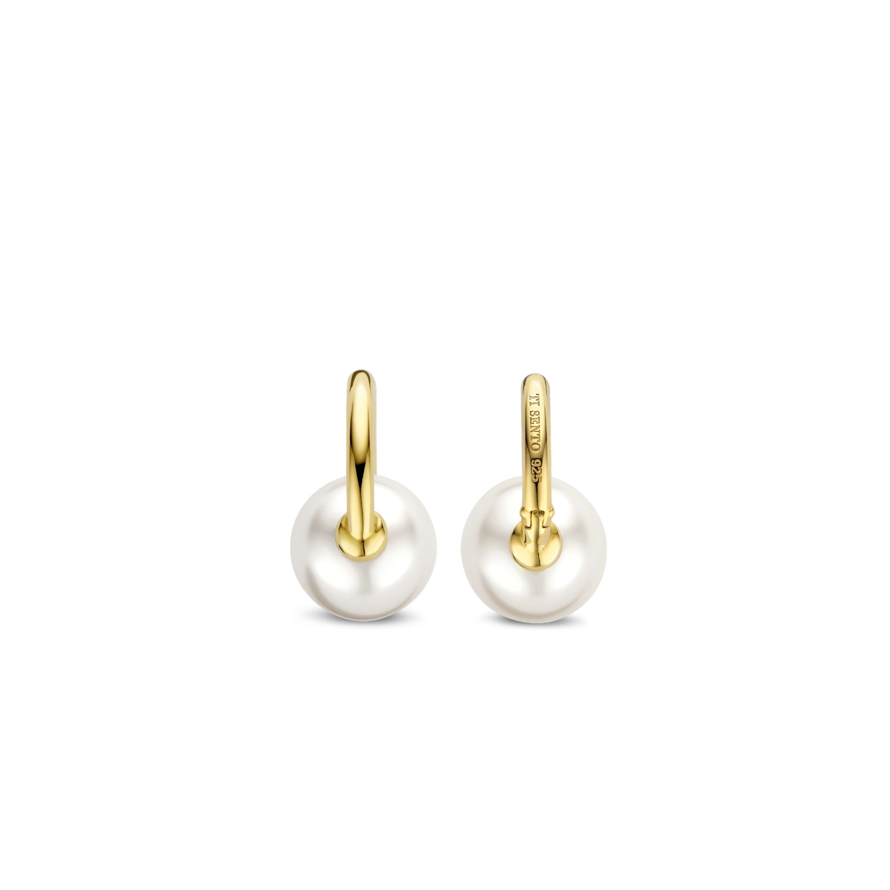 Ti Sento Sterling Silver Yellow Gold Plated Pearl Hoop Earrings