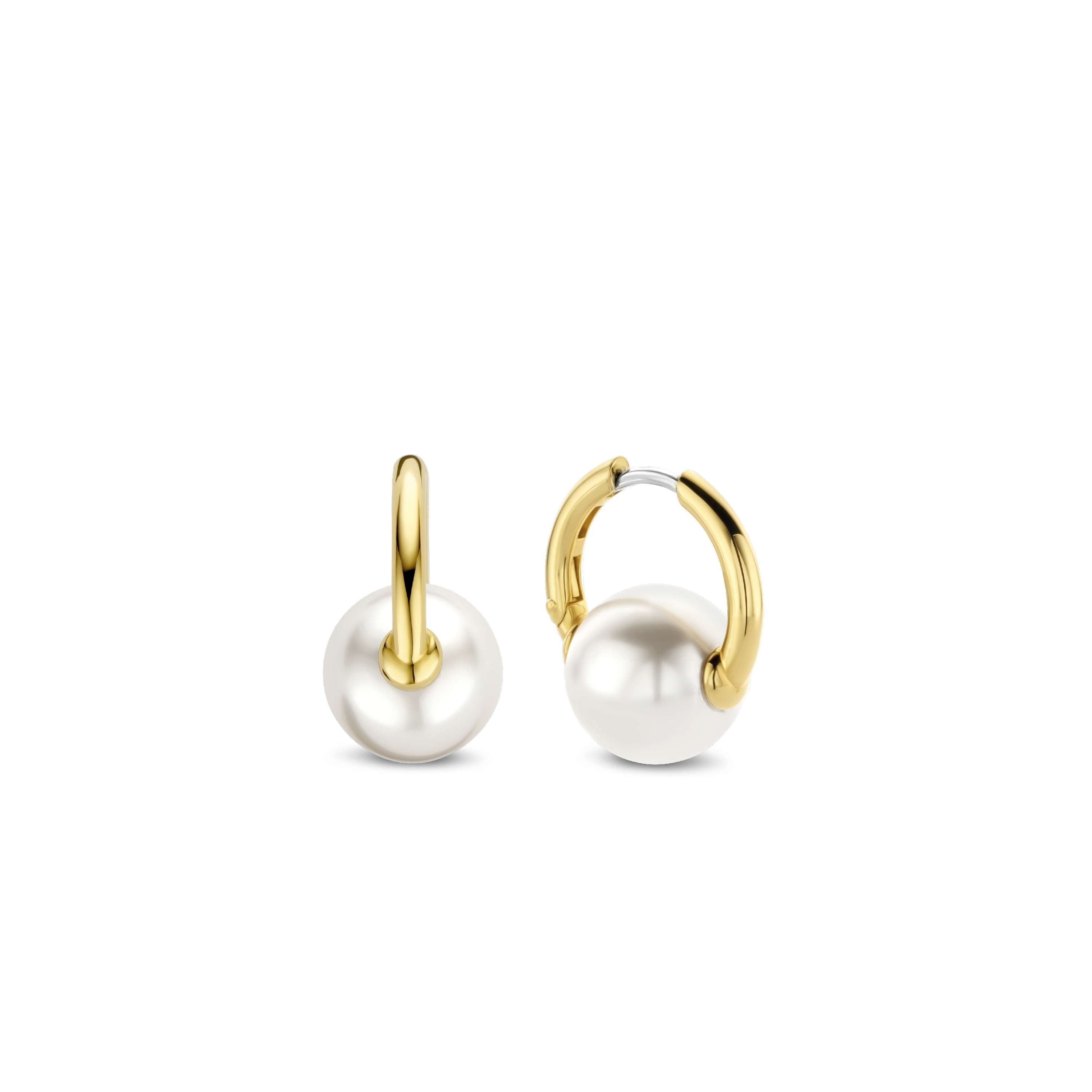 Ti Sento Sterling Silver Yellow Gold Plated Pearl Hoop Earrings