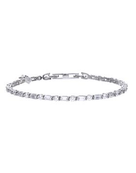 Diamondfire Sterling Silver CZ Baguette Cut & Round Brilliant Bracelet 17-19cm