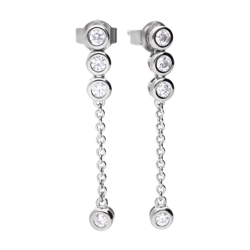 Diamondfire Sterling Silver CZ Rubover Drop Earrings