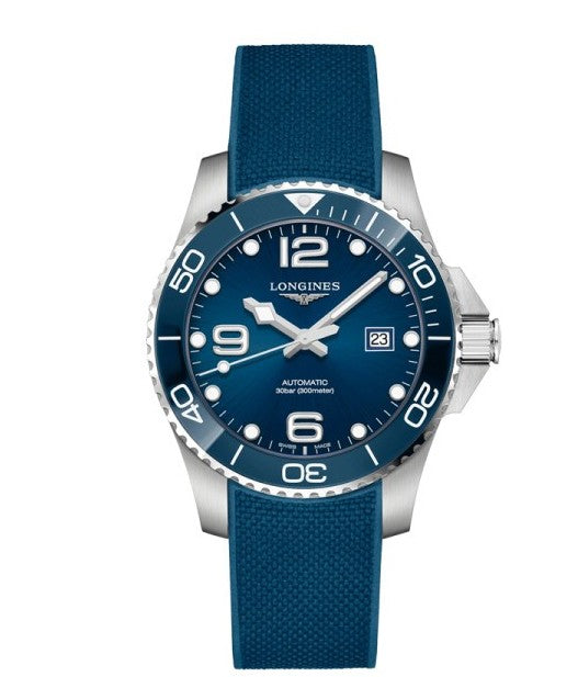 Longines Gents HydroConquest Automatic Watch 41mm Blue Dial Blue Ceramic Bezel Rubber Strap