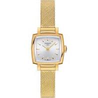 Tissot Lovely Square 20x20mm Silver Dial PVD Plated Mesh Bracelet Quartz Ladies Watch