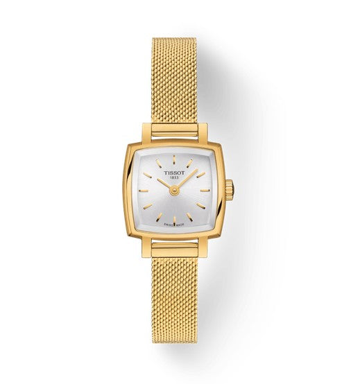 Tissot Lovely Square 20x20mm Silver Dial PVD Plated Mesh Bracelet Quartz Ladies Watch
