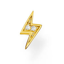 Thomas Sabo Yellow Gold Plated Sterling Silver Single Lightning Flash Earrings with Cubic Zirconia